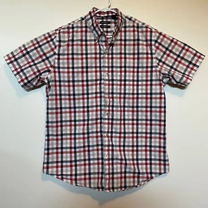 Van Heusen Mens Button Up Size L Red Plaid Short Sleeve Collared Classic Preppy - Picture 1 of 13