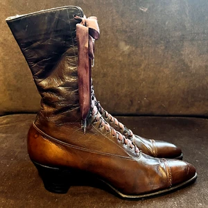 Antique New Vintage Edwardian Women's Selby Leather Lace Up Boots Shoes High Top - Picture 1 of 13