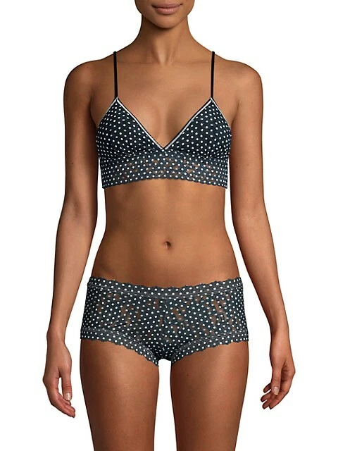 Hanky Panky SNOWFALL 黑色白色签名花边衬垫文胸和男孩短裤 - S — 第 1/4 张图片