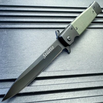 Navaja de Bolsillo Plegable Abierta Asistida por Resorte Verde Militar 8.5" Hoja de Mango G10 Foto 1 de 4