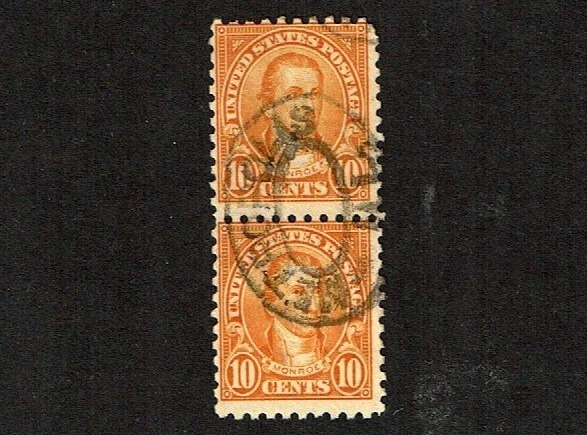 1923-6 U.S. Regular Issue 10c Orange MONROE p.10  PAIR   Sc#591 Used See Note ^ - Image 1 of 1