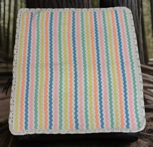 Hand Crochet Baby Blanket Pastel Colors Pink/Mint/Yellow/Blue/White 49”x49” - Picture 1 of 8