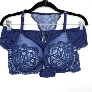 Victoria’s Secret Dream Angels Push-Up Bra 38C & Cheeky Panty L Blue Lace Set - Picture 1 of 9