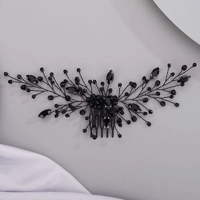 Peine de pelo de cristal negro nupcial gótico boda vid estrás accesorio Foto 1 de 4