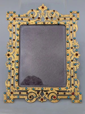 Antique 19th Century Gilt Brass/Bronze & Jewelled Photo Picture Frame Ornate - Image 1 of 4