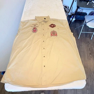 Coogi Shirt Men 5XL Khaki Logo Embroidered Button-Up Vented Y2K Streetwear*flaw - Image 1 of 4