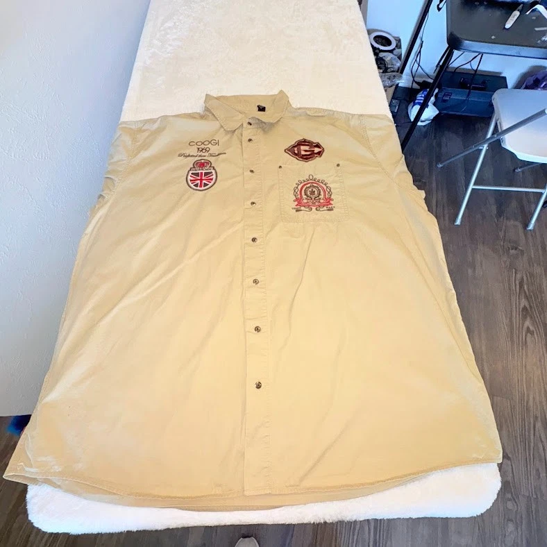 Coogi Shirt Men 5XL Khaki Logo Embroidered Button-Up Vented Y2K Streetwear*flaw - Image 1 of 4