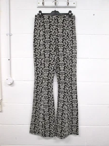 Anthropologie Black Mix Patterned Pull On Flared Trousers Ladies Size S BNWT - Picture 1 of 4