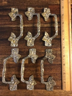 Antique Vtg Brass Handle Drawer Pulls French Provincial Leaf Regency Lot Set x6 - Image 1 of 4