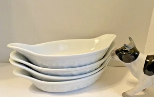 Crate and Barrel All White Oval Fruit Pear Embossed Au Gratin 9 1/4" Wide - Picture 1 of 8
