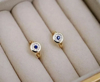 0.5Ct Round Cut Lab-Created Sapphire Huggie Hoop Earrings 14K Yellow Gold Plated - Image 1 of 3
