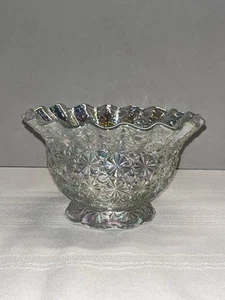 Vintage LE Smith Iridescent Daisy Button Clear Carnival Glass Ruffled Candy Bowl - Picture 1 of 7