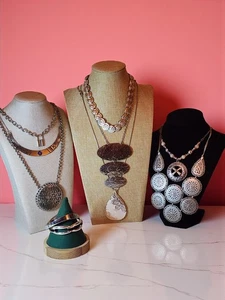 10 Pc Silver Statement Jewelry Lot – Chunky Necklaces, Cuffs, Bold Glam - Picture 1 of 5