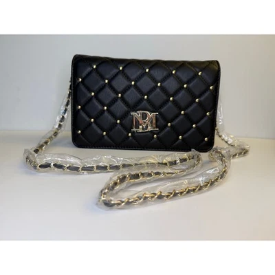 Badgley Mischka Big Diamond Crossbody Bag Black Gold Chain Studded Purse NWT - Image 1 of 4