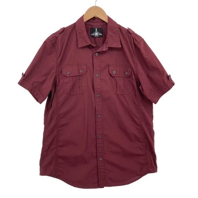 Camisa con botones de manga corta de algodón borgoña talla L i Jeans by Buffalo para hombre Foto 1 de 4