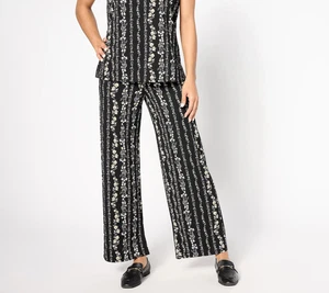 Isaac Mizrahi Live! Regular Pebble Knit Straight Leg Ankle Pants Black Stripe M - Picture 1 of 1