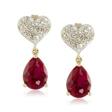 Criado Rubi E 1/8 Ct Lágrima Brincos Coração De Diamante Em Ouro 10K