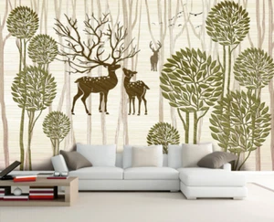 3D Trees Deers Theme 8 Wall Paper Murals Wall Print Wall Wallpaper Mural AU Kyra - Picture 1 of 6