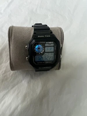 synoke digital, tempo duplo, luz multicolorida, resistente à água, tom preto, alarme - Imagem 1 de 4