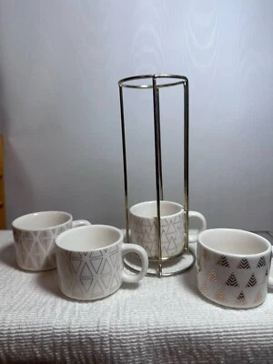 Juego de tazas de café espresso con soporte - 4 tazas de café apilables de porcelana diseño moderno Foto 1 de 4