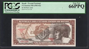 Brazil 5 Cruzeiros ND(1961-62) P166b Uncirculated Grade 66 - Imagen 1 de 2