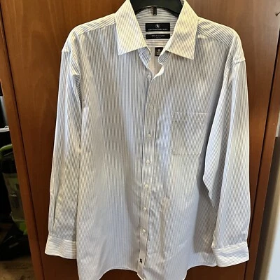 Camisa de Vestir Hart Schaffner Marx 17 34 100% Algodón Pima Sin Hierro Rayas Azules Foto 1 de 4