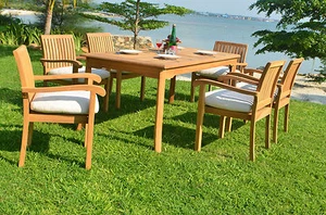 Napa 7-pc Outdoor Teak Dining Patio: 71” Rectangle Table, 6 Stacking Arm Chairs - Picture 1 of 8