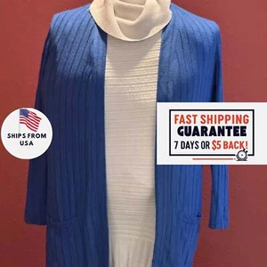Cardigan Open Front Sweater Knit Women's Ribbed Long Pockets Sleeve Size Jacket - Picture 1 of 42