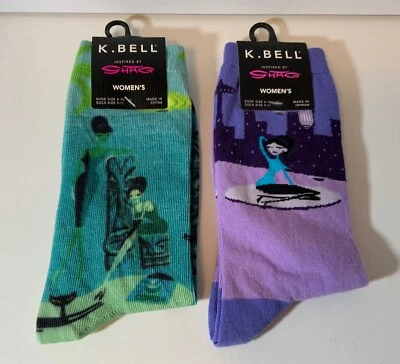 Nuevo Con Etiquetas K. Bell Mujer Calcetines Inspirados en SHAG Lote (2) Púrpura Verde azulado Damas Foto 1 de 4