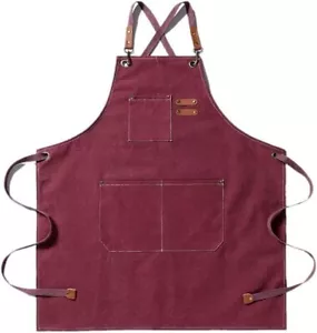 Kitchen Chef Apron with 3 Pockets Cross-Back Adjustable Bib for Cooking Red