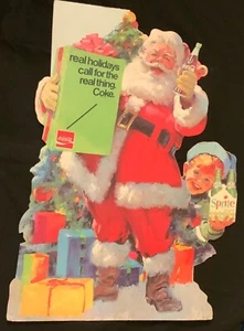 VINTAGE ‘COCA COLA’ SANTA & ‘SPRITE BOY’ CHRISTMAS ADVERTISING DIECUT W/EASEL - Picture 1 of 12