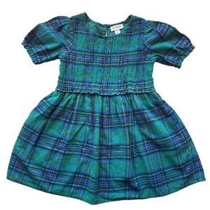 Cat & Jack Green & Blue Plaid Smocked Short Sleeve Dress Girls Size 5T NWOT - Picture 1 of 8