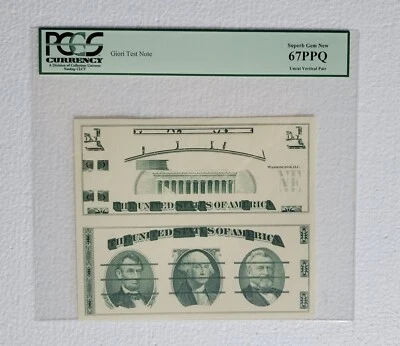 GIORI TEST NOTE Uncut Vertical Pair PCGS 67 PPQ Superb Gem New "HIGH GRADE 67" - Image 1 of 2