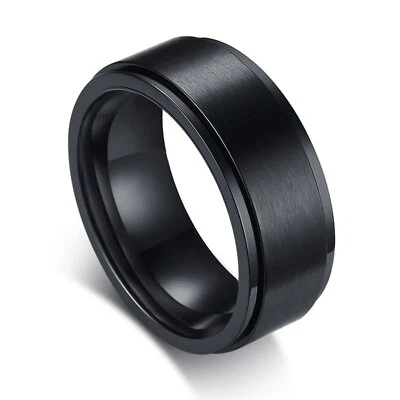 Anillo de banda giratoria anti ansiedad enchapado de acero inoxidable mate inquieto para hombres boda Foto 1 de 4