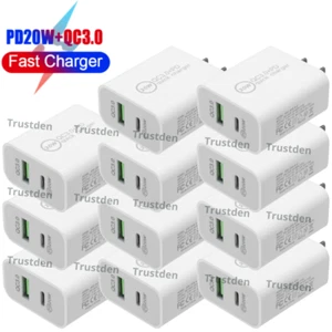 Lot 20W PD QC Fast Charger USB C Power Adapter Block For iPhone 14 13 12 11 XR 8 - Picture 1 of 9