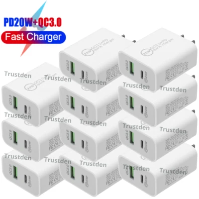 Lot 20W PD QC Fast Charger USB C Power Adapter Block For iPhone 14 13 12 11 XR 8 - Image 1 of 4