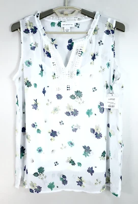 NWT LIZ CLAIBORNE Women's Sheer Polyester Tank Top Line Floral Multicolor Size L - Image 1 of 4