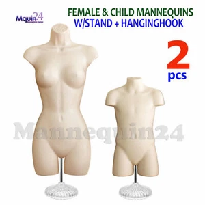 Mannequin Torsos Female & Child Flesh Dress Forms with 2 Stands, 2 Hanger - Picture 1 of 6