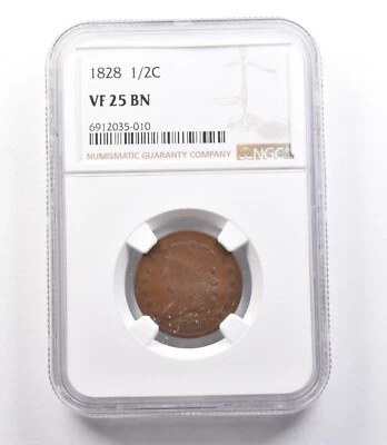 1828 Classic Head Half Cent VF25 BN NGC *1943 - Image 1 of 3