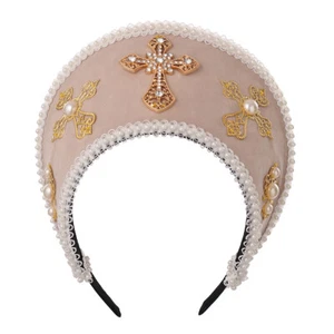 Renaissance Women Cross Tudor Headpiece Royal French Hood Coronet  Headwear - Picture 1 of 33