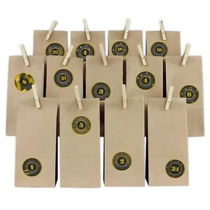 Adventskalender Set Muster Gold-Schwarz Rund mit Papiertüten und Holzklam. Y067 - Bild 1 von 7