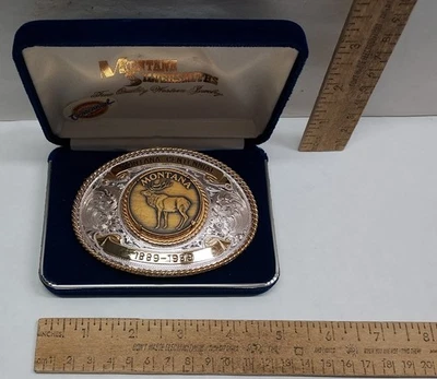 1889 1989 - MONTANA CENTENNIAL - ELK - BELT BUCKLE - 3671 /5000 - listing #8202 - Image 1 of 4