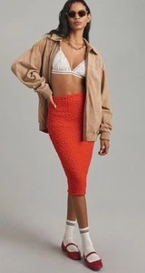 Anthropologie Maeve Red Puckered Knit Pencil Skirt -Medium UK 10-12 BNWT - Picture 1 of 6