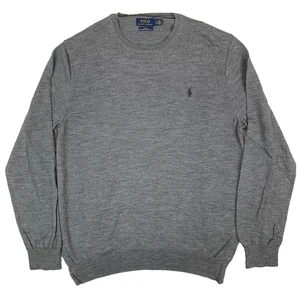 Polo Ralph Lauren Grey Merino Slim Knit Cotton Round Neck Jumper Size Men's 2XL - Picture 1 of 14