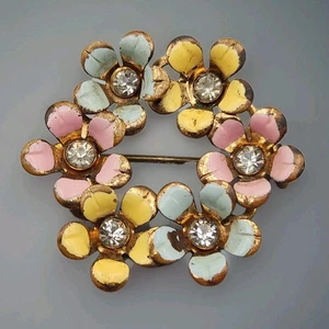 Broche de colección con corona de flores pastel alfiler disperso esmaltado estrás remache sueco - Imagen 1 de 9