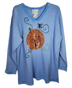 The Quacker Factory Womens 1X Sweater Halloween Jack-O-Lantern Sequins Beads NWT - Picture 1 of 15