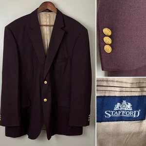 Stafford Mens 48R Blazer Plum Purple Wool 2B/3B Gold Buttons Preppy Classic - Picture 1 of 12