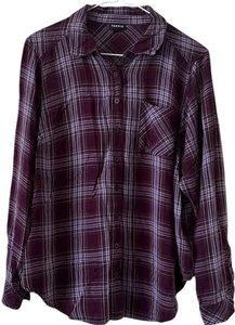 Torrid Purple Black Plaid Challis Pocket Button Down Flannel Plaid Shirt Sz 0 - Picture 1 of 10