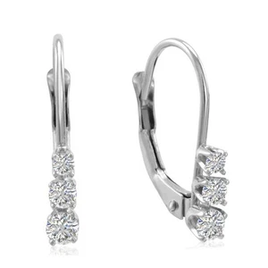 1/4ct tw Three Stone Diamond Leverback Earrings in 10K White Gold - Picture 1 of 3