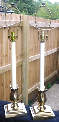Vintage Pair Rembrandt Brass Candlestick Buffet Table Lamps 30" Tall - Image 1 of 4